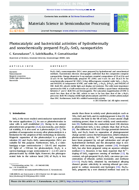 (PDF) Photocatalytic and bactericidal activities of hydrothermally and ...