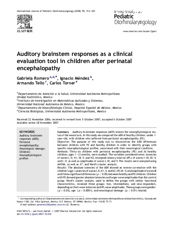 (PDF) Auditory brainstem responses as a clinical evaluation tool in ...