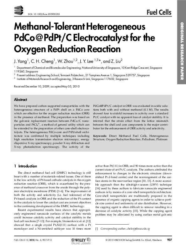 (PDF) Methanol-Tolerant Heterogeneous PdCo@PdPt/C Electrocatalyst for ...