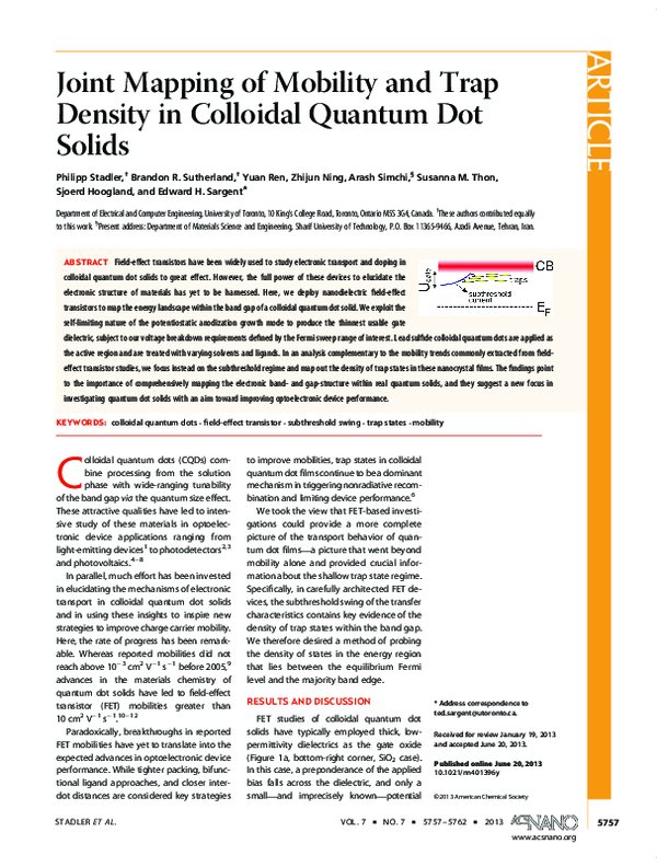 (PDF) Joint Mapping of Mobility and Trap Density in Colloidal Quantum ...