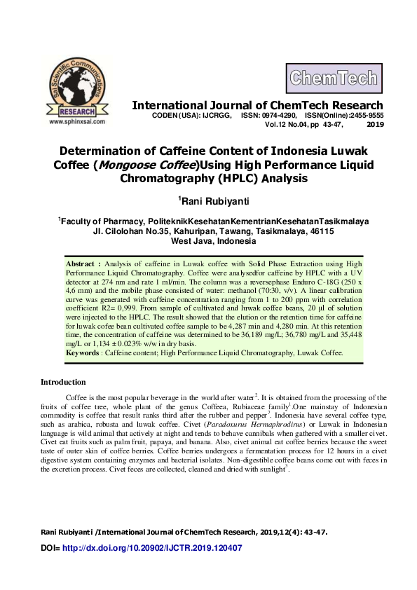 (PDF) Determination of Caffeine Content of Indonesia Luwak Coffee ...