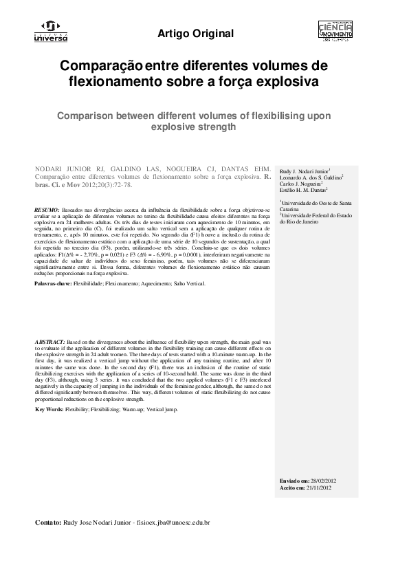 (PDF) Comparação Entre Diferentes Volumes De Flexionamento Sobre a ...