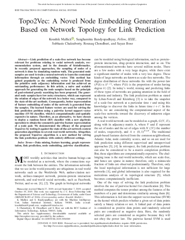 (PDF) Topo2Vec: A Novel Node Embedding Generation Based on Network ...