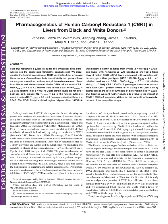 (PDF) Pharmacogenetics of Human Carbonyl Reductase 1 (CBR1) in Livers ...