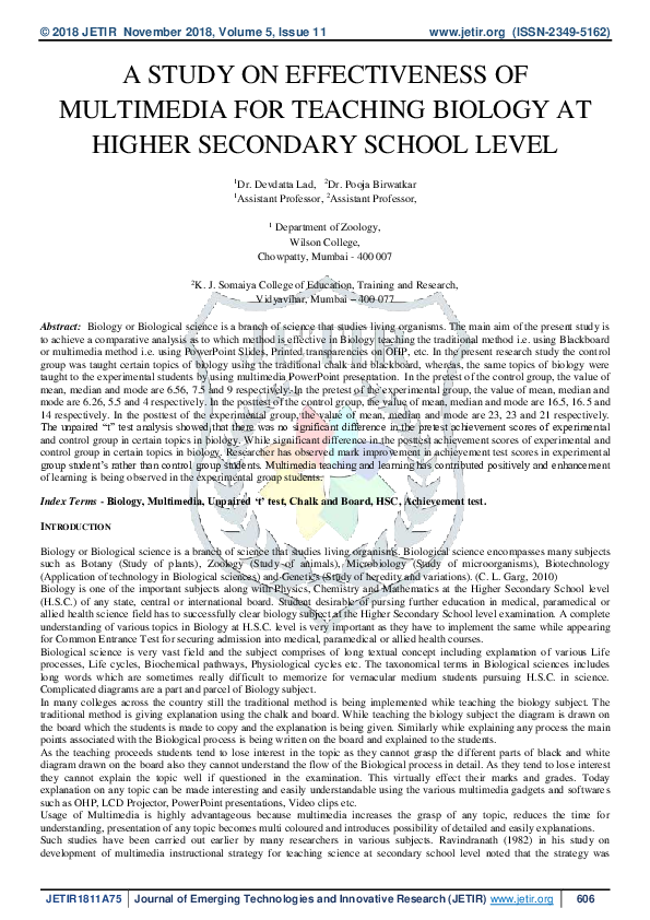(PDF) A Study on Effectiveness of Multimedia for Teaching Biology at ...