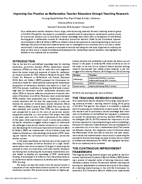 Pdf Improving Our Practice As Mathematics Teacher Educators Through