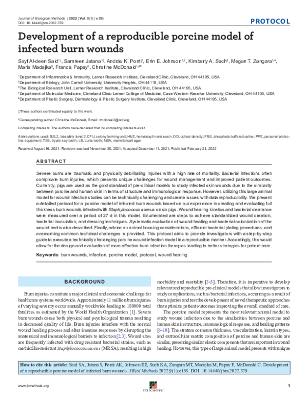 (PDF) Development of a Reproducible Porcine Model of Infected Burn Wounds