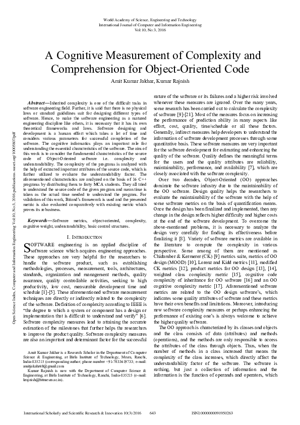 (PDF) A Cognitive Measurement Of Complexity And Comprehension For ...