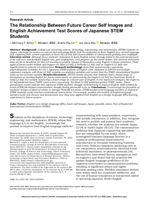 (PDF) The Relationship Between Future Career Self Images and English ...