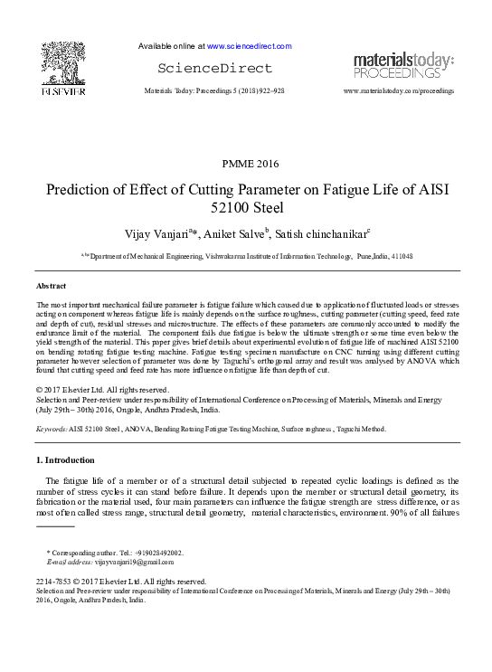 (PDF) Prediction of Effect of Cutting Parameter on Fatigue Life of AISI ...