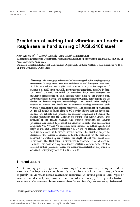 (PDF) Prediction of cutting tool vibration and surface roughness in ...