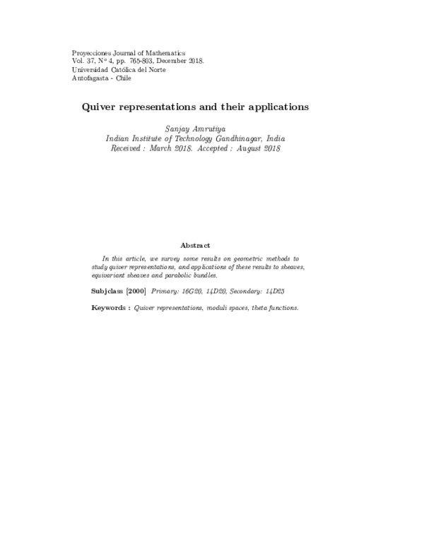 (PDF) Quiver representations and their applications