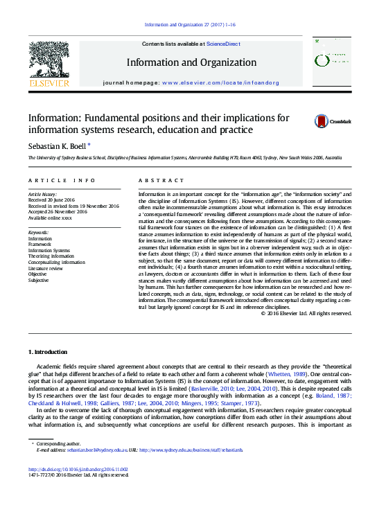(PDF) Information: Fundamental positions and their implications for ...