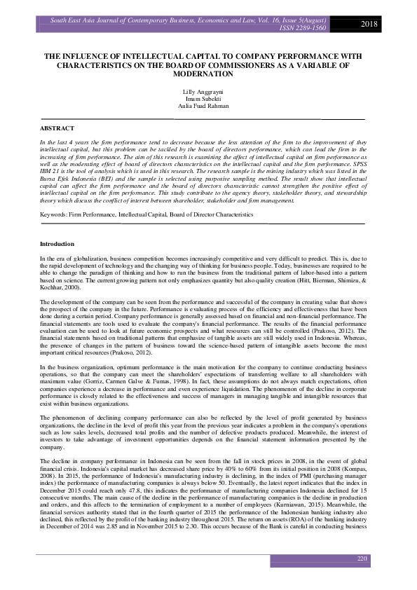 (PDF) The Influence of Intellectual Capital to Company Performance with ...