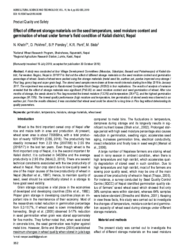 (PDF) Effect of different storage materials on the seed temperature ...