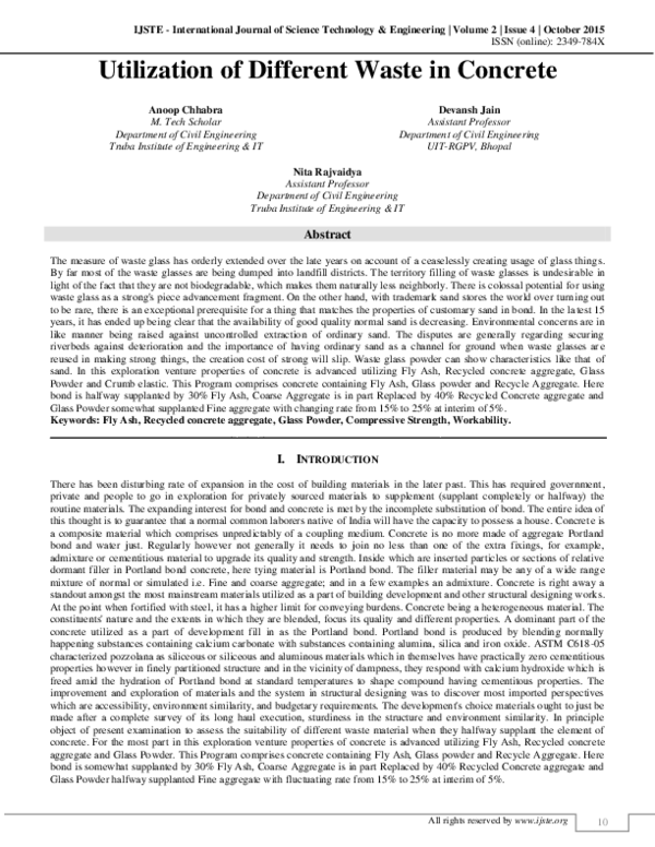 (PDF) Utilization of Different Waste in Concrete