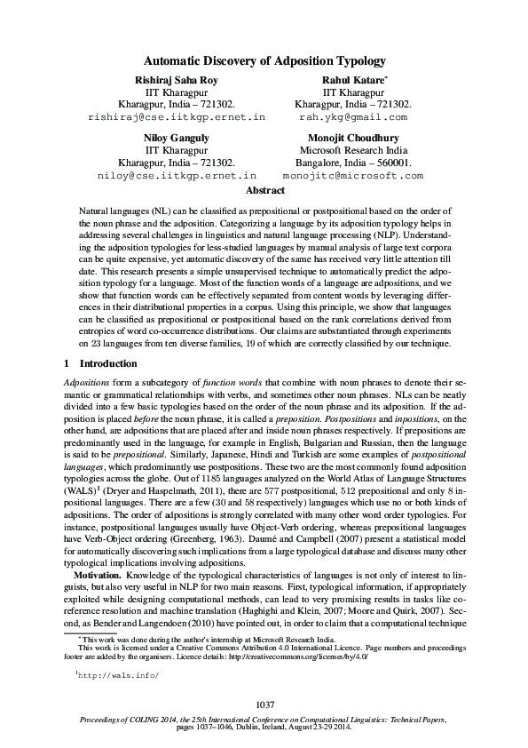 (PDF) Automatic Discovery of Adposition Typology