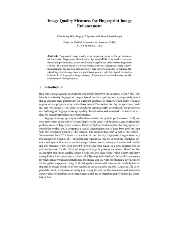(PDF) Image Quality Measures for Fingerprint Image Enhancement