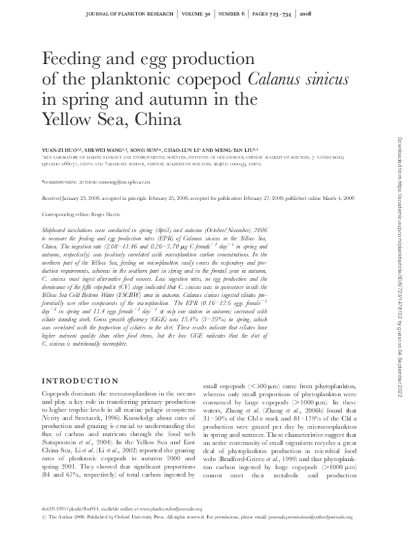 (PDF) Feeding and egg production of the planktonic copepod Calanus ...