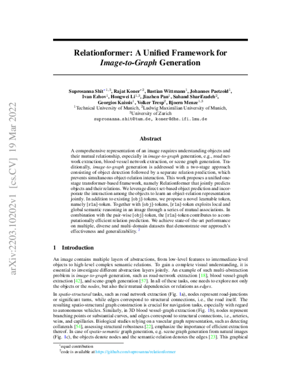 (PDF) Relationformer: A Unified Framework for Image-to-Graph Generation