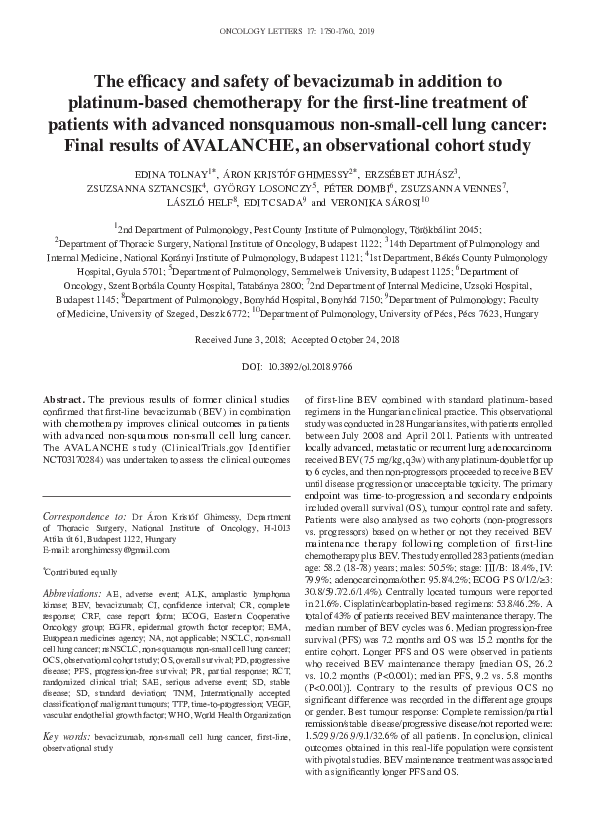 (PDF) The efficacy and safety of bevacizumab in addition to platinum ...