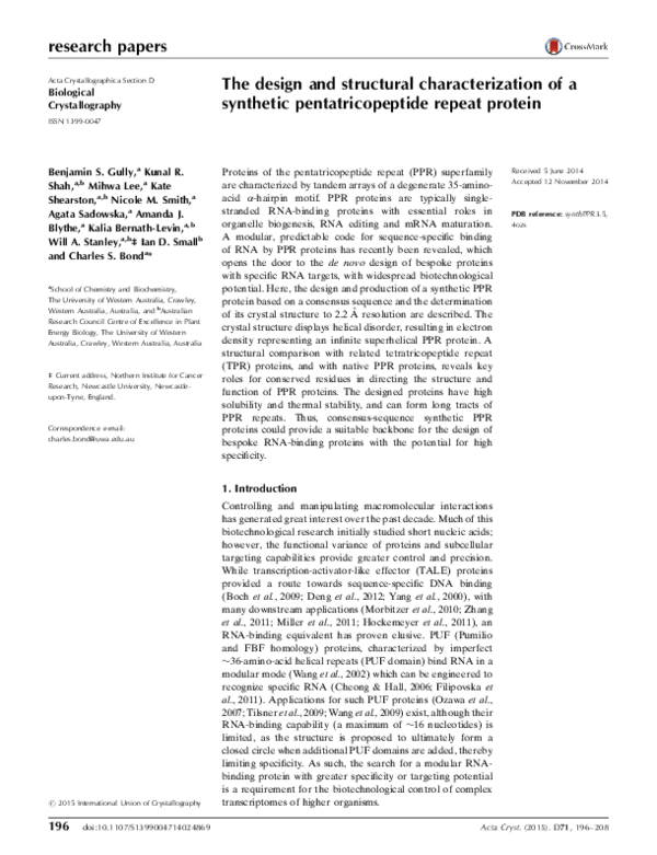 (PDF) The design and structural characterization of a synthetic ...