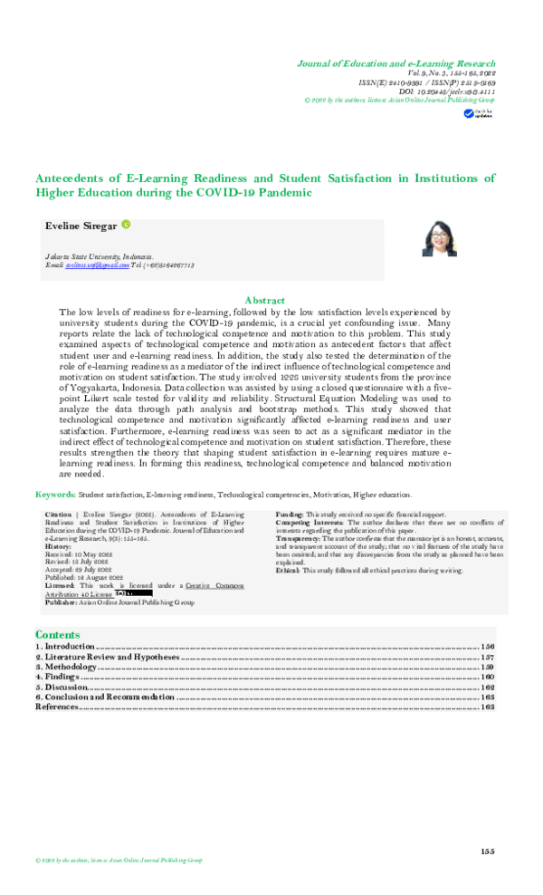 (PDF) Antecedents of E-Learning Readiness and Student Satisfaction in ...