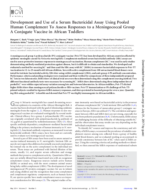 (PDF) Development and use of a serum bactericidal assay using pooled ...