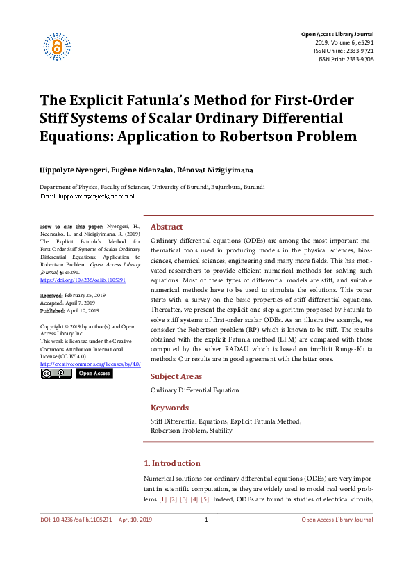 (PDF) The Explicit Fatunla’s Method for First-Order Stiff Systems of ...
