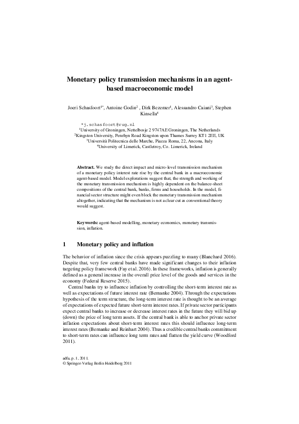 (PDF) Monetary policy transmission mechanisms in an agent- based ...