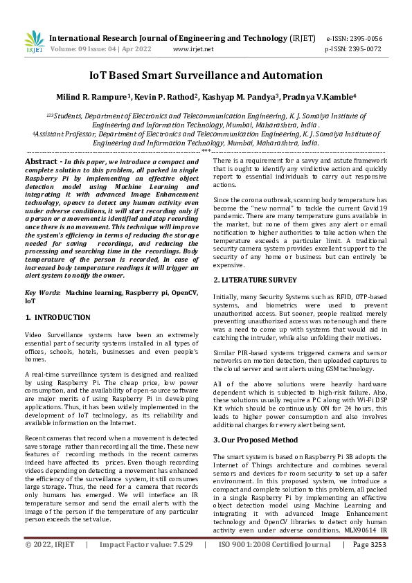 (PDF) IoT Based Smart Surveillance and Automation