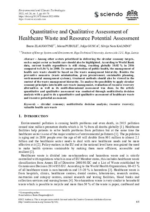 (PDF) Quantitative and Qualitative Assessment of Healthcare Waste and ...
