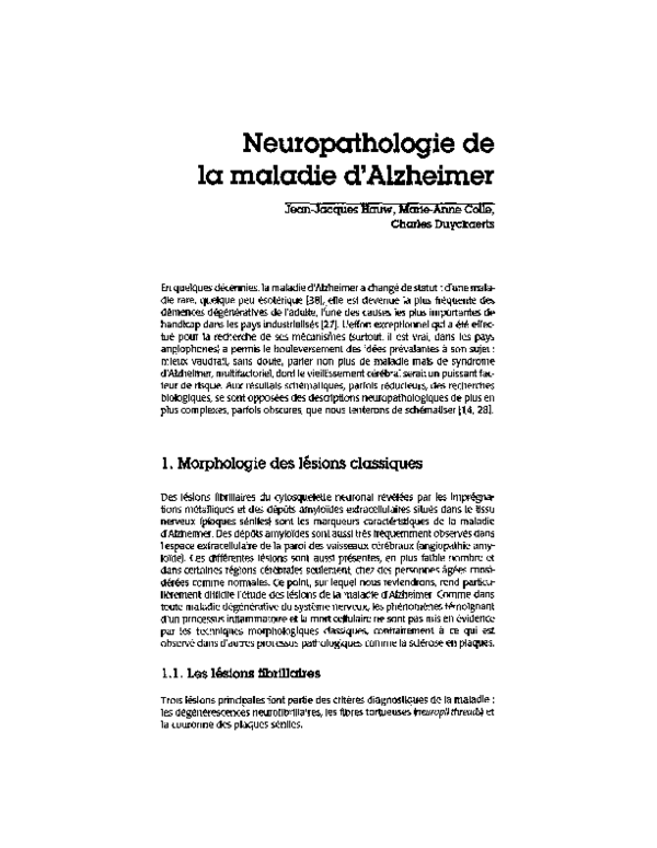 (PDF) Neuropathologie de la maladie d'Alzheimer