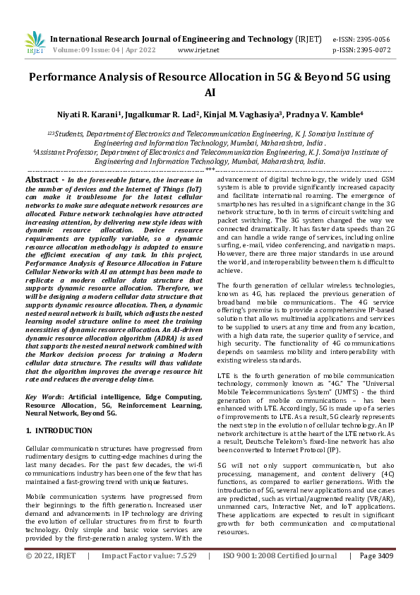 (PDF) Performance Analysis of Resource Allocation in 5G & Beyond 5G using AI IRJET Journal