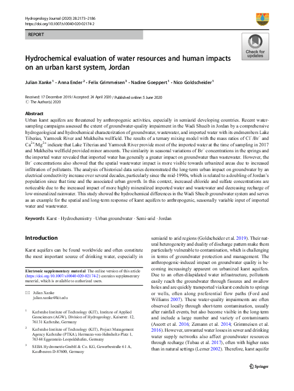 (PDF) Hydrochemical evaluation of water resources and human impacts on ...