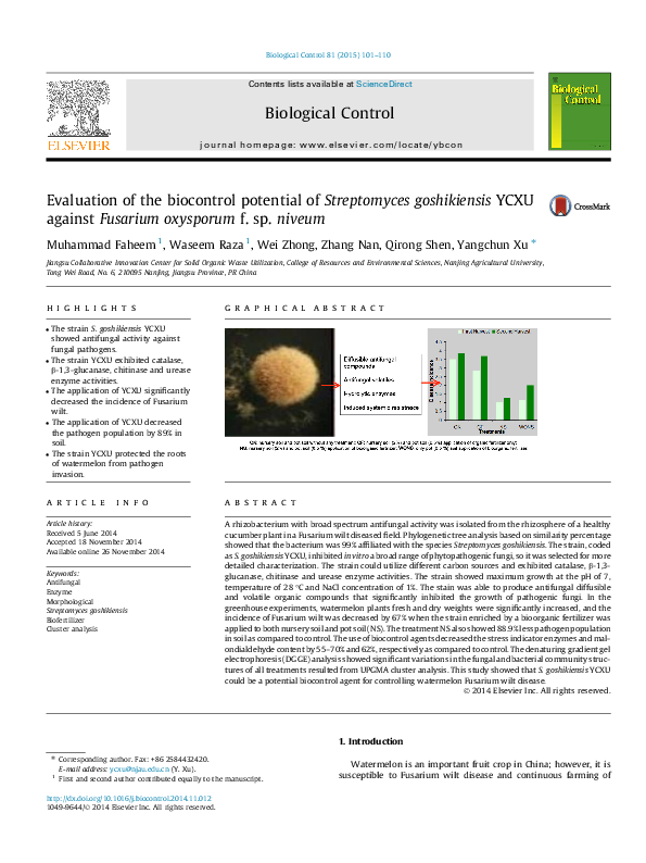 (PDF) Evaluation of the biocontrol potential of Streptomyces ...