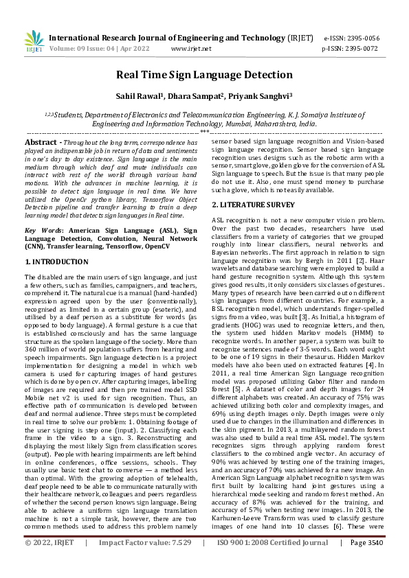 (PDF) Real Time Sign Language Detection