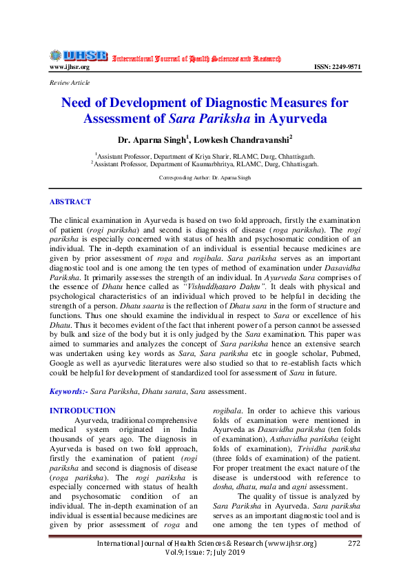 (PDF) Need of Development of Diagnostic Measures for Assessment of Sara ...