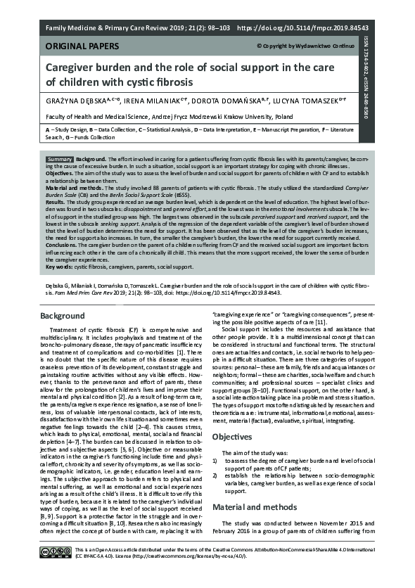 (PDF) Caregiver burden and the role of social support in the care of ...