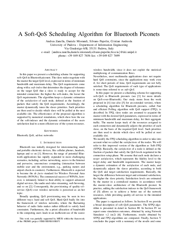 (PDF) A Soft-QoS Scheduling Algorithm for Bluetooth Piconets