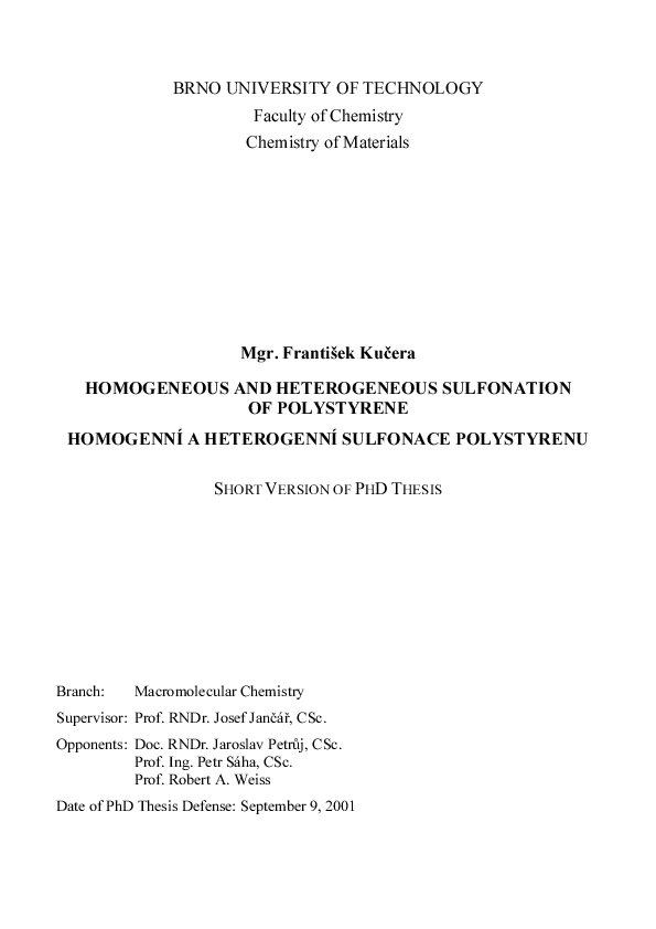 (PDF) Homogeneous and heterogeneous sulfonation of polystyrene