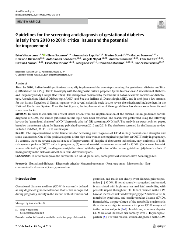 (PDF) Guidelines for the screening and diagnosis of gestational ...