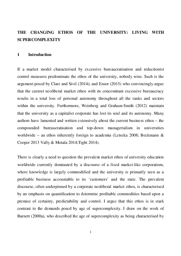 (PDF) The changing ethos of the university: living with supercomplexity