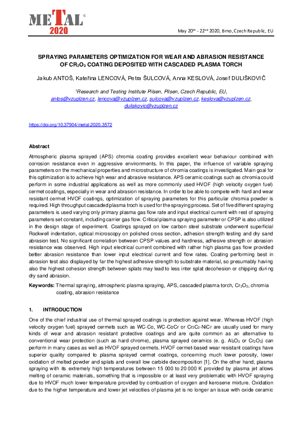 (PDF) spraying parameters optimization for wear and abrasion resistance ...