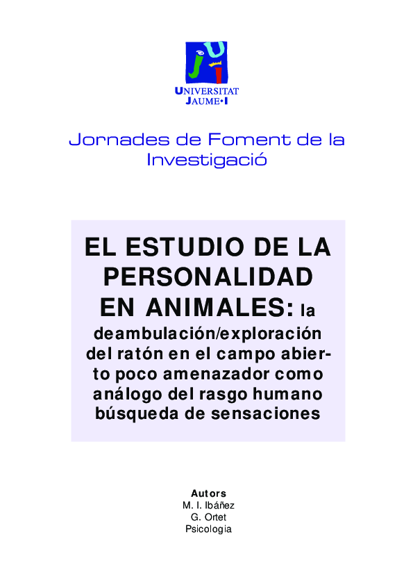 (PDF) El estudio de la personalidad en animales: la deambulación ...