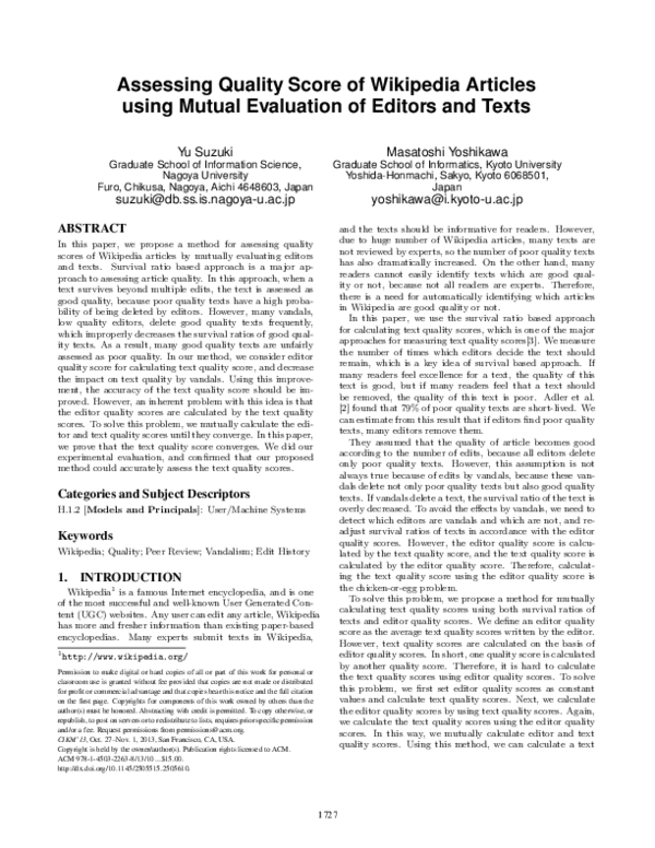 (PDF) Assessing quality score of Wikipedia article using mutual ...