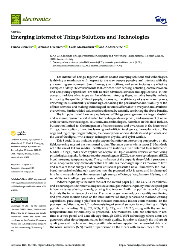 (PDF) Emerging Internet of Things Solutions and Technologies