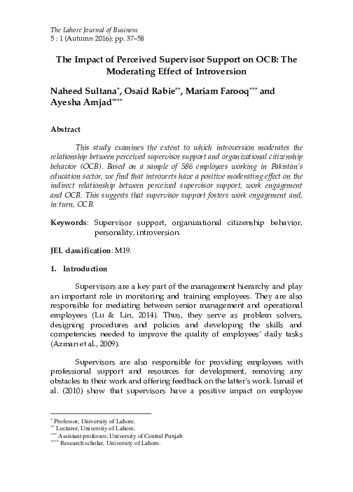 (PDF) The Impact of Perceived Supervisor Support on OCB: The Moderating ...