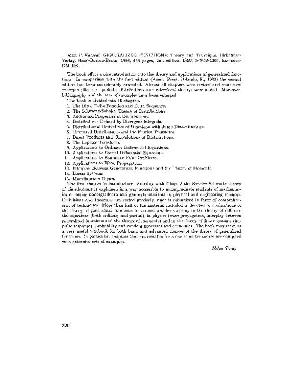 (PDF) Book Review Ram P. Kanwal: Generalized Functions: Theory and ...