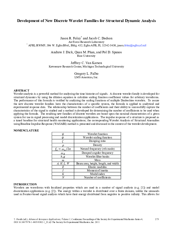 (PDF) Development of New Discrete Wavelet Families for Structural ...